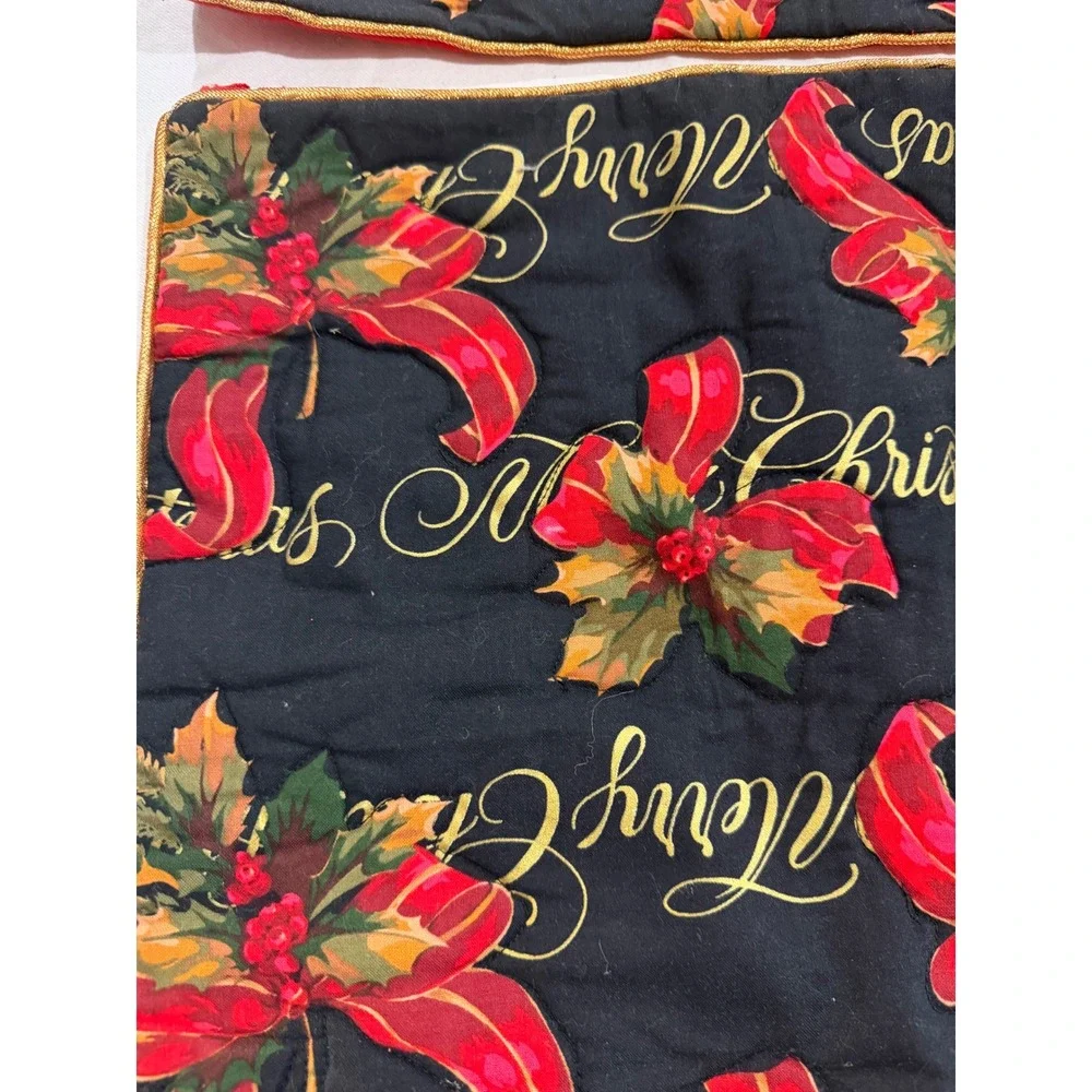 Biencarlo Merry Christmas Pillow Covers Set of 2 Black Red Gold Holly 16x16‎